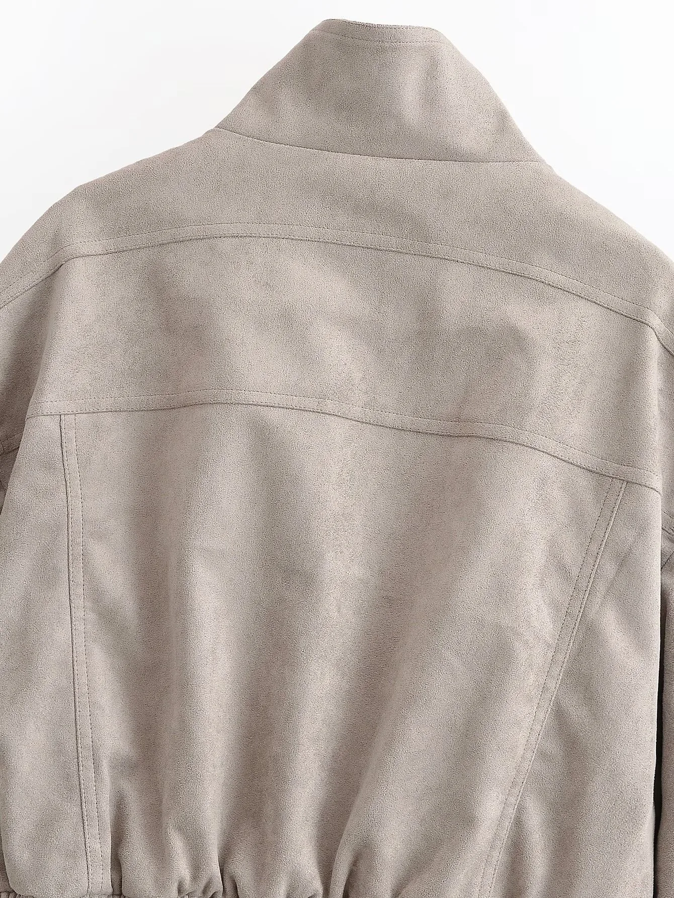 Casual Solid Color Zipper Coat Jacket with Standing Collar in Polyester Fabric