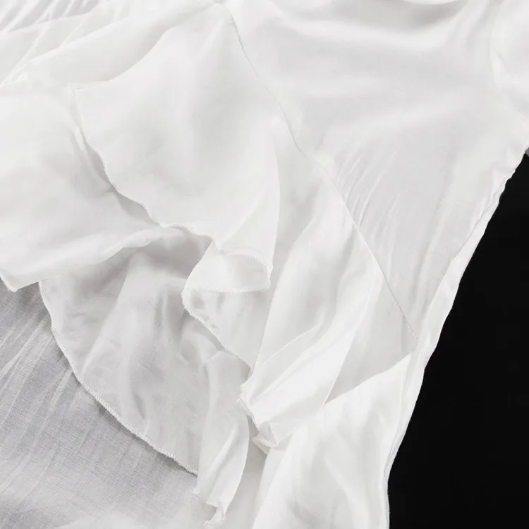 Solid Color Long Sleeve Vacation Shirt for Women in Polyester Fabric Featuring Ruffles and Pullover Design