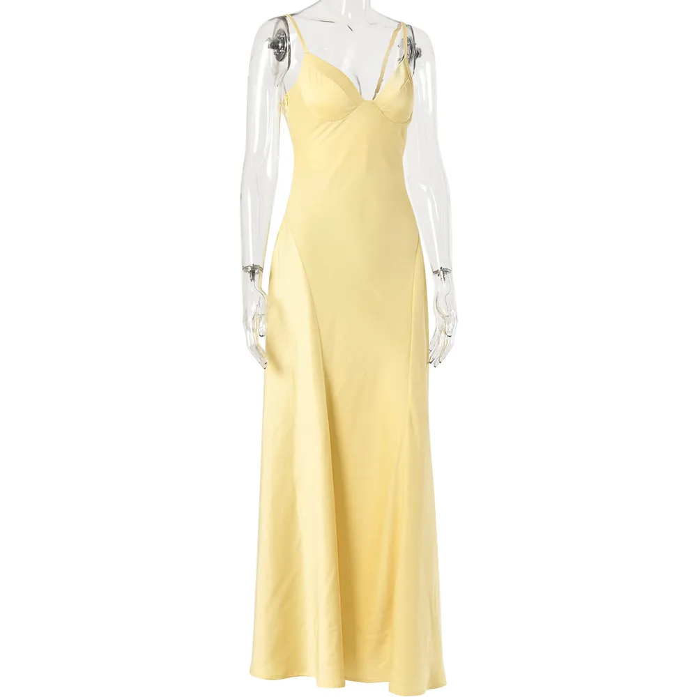Solid Color Sexy Sleeveless Strap Party Dress in Satin for Banquet