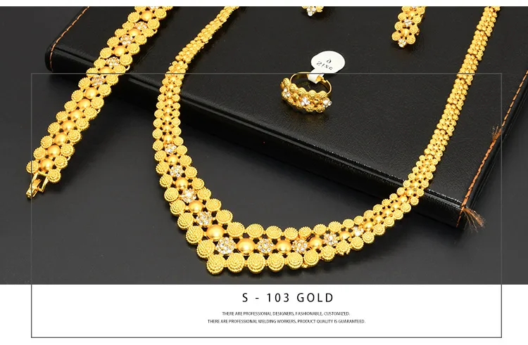 Retro Women’s Jewelry Set Featuring Flowers Pattern with 24K Real Gold Electroplated Alloy and Ball Chain