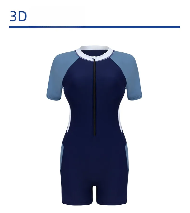 Women's Nylon Polyester One-Piece Swimsuit with Zipper for Swimming