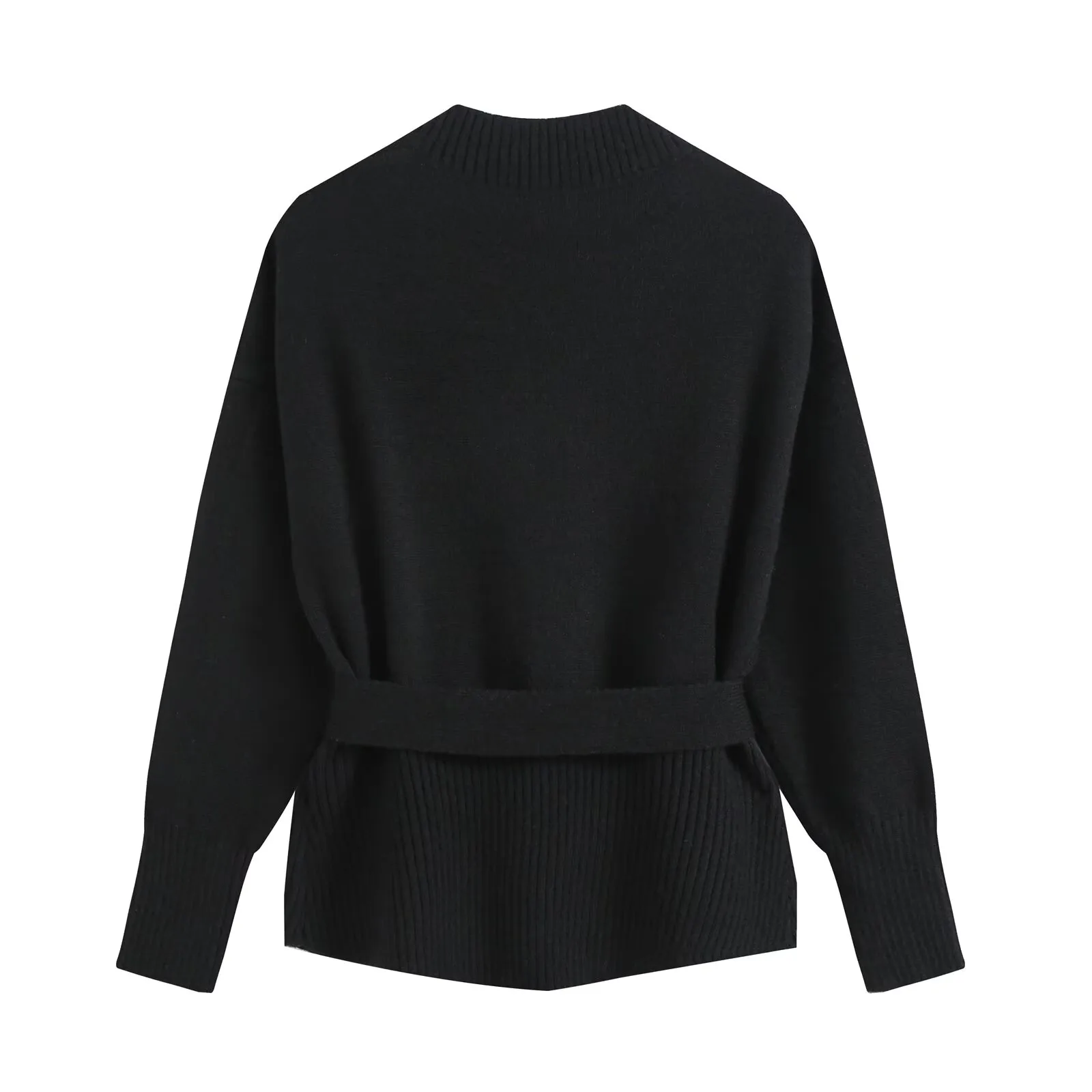 Streetwear Pant Co-ord Set in Knit Fabric with Belt, featuring V Neck and Long Sleeve, Full Length Pants with Stretchy Fit