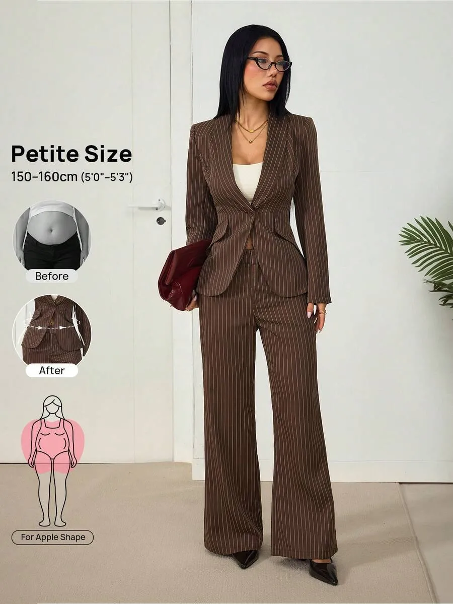 Elegant Solid Color Dress Pants and Blazer Suits Co-ord Set in Polyester with Patchwork Detail for Casual Wear, 2 Pieces Set