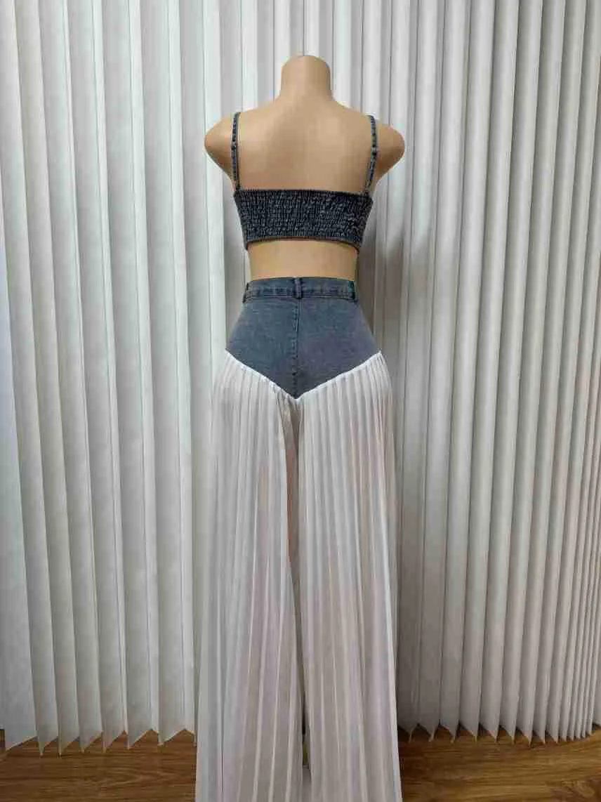 Women's Sleeveless Pleated Contrast Collar Leisure Suit