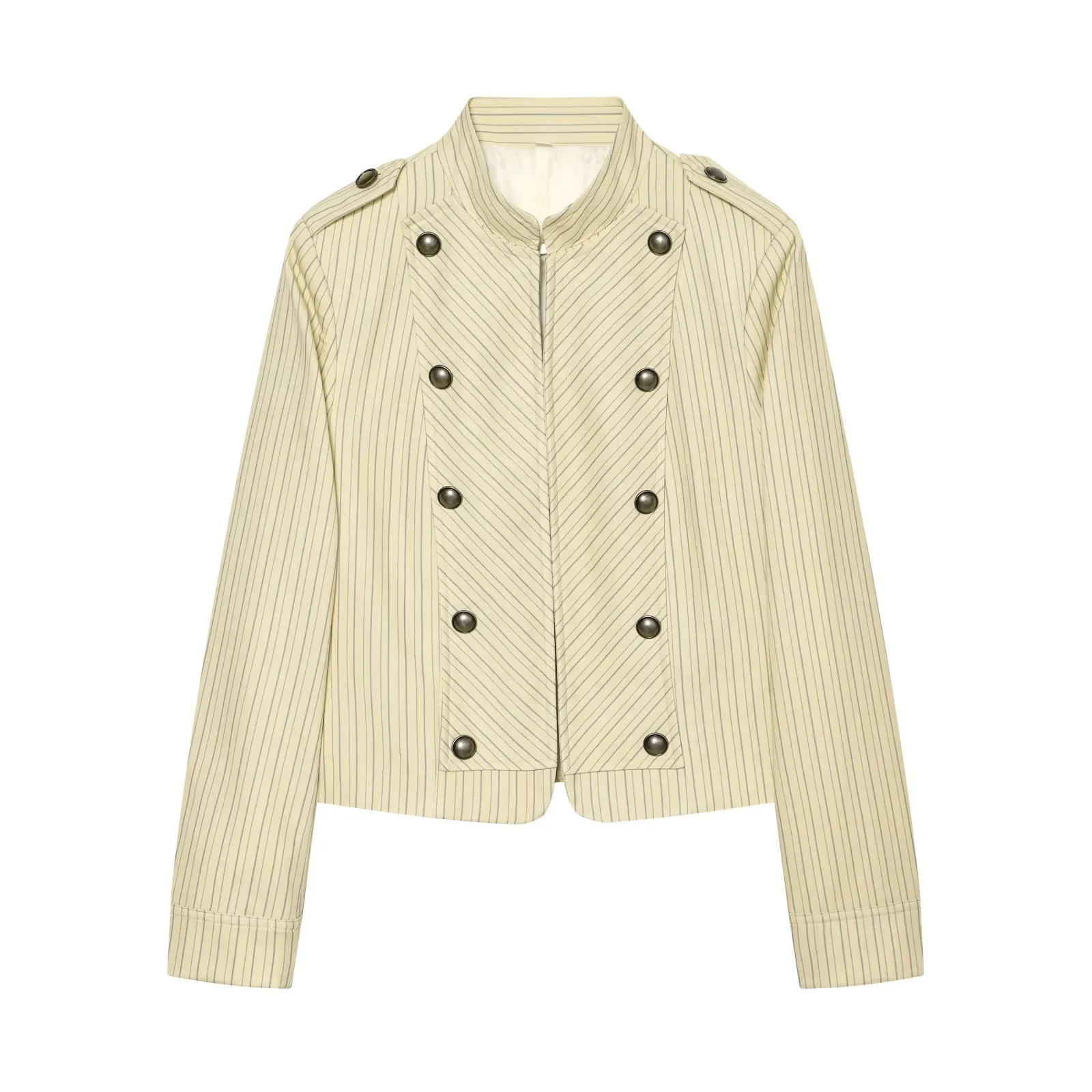 Casual Solid Color Double Breasted Blazer for Women in Polyester Fabric Featuring Button Craftsmanship