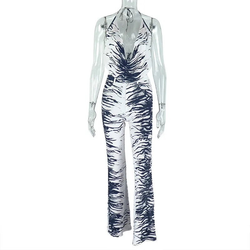 Women's Sleeveless Animal Print Leisure Set with Full Length Pants
