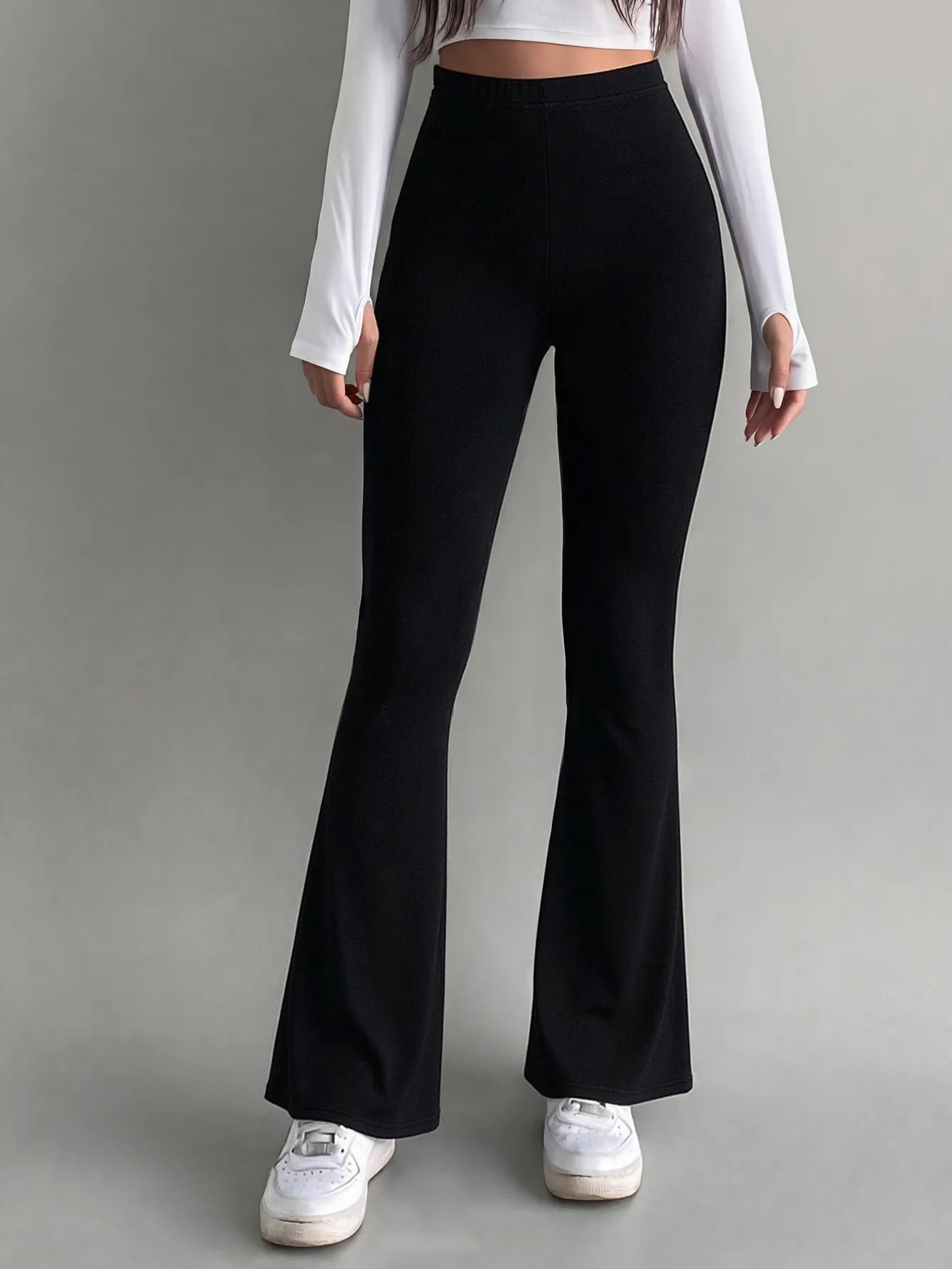 Solid Color Full Length Leggings for Yoga in Casual Style, Made with Polyester Fabric Featuring Patchwork Craft