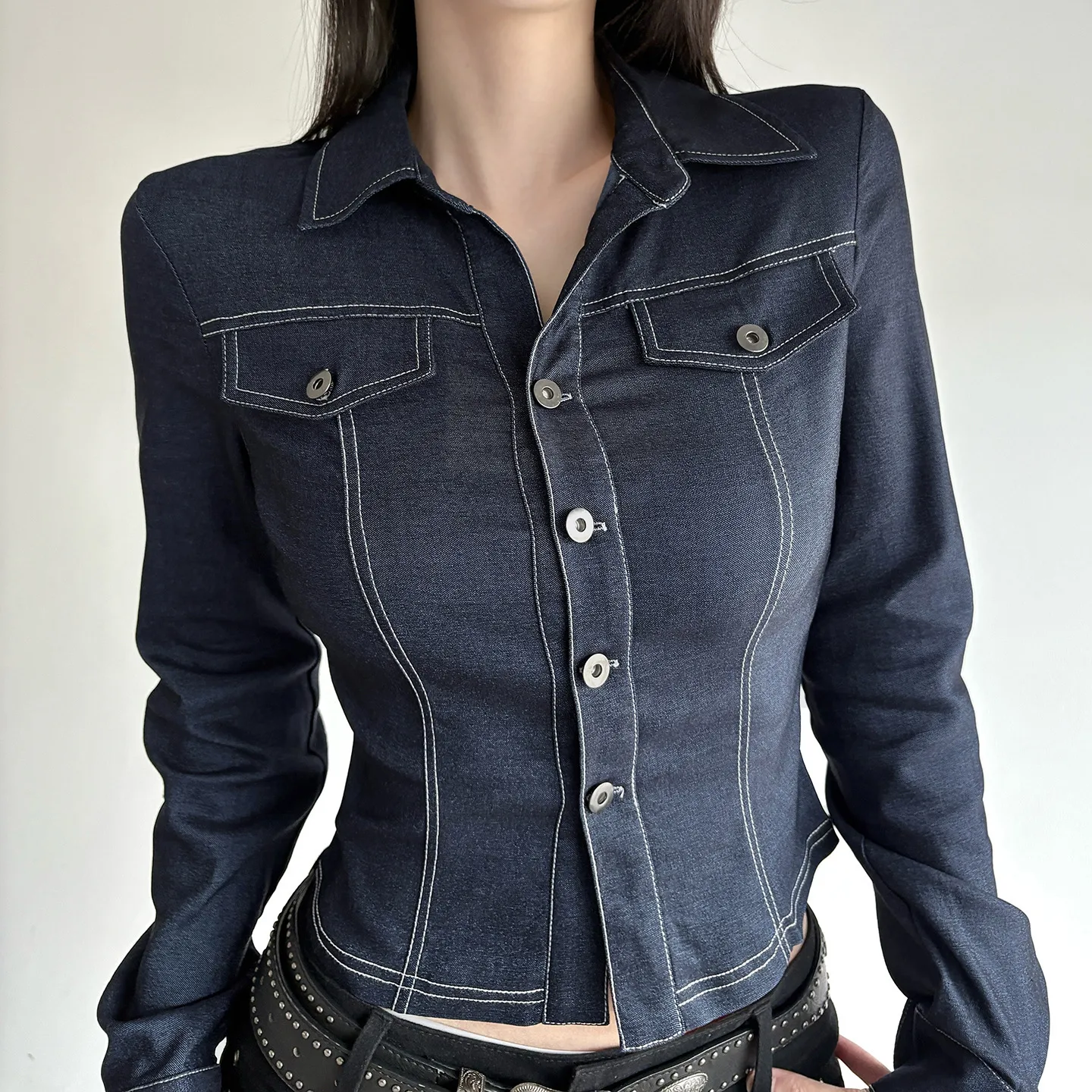 Streetwear Women's Shirt in Polyester Fabric Featuring Buckle Detail