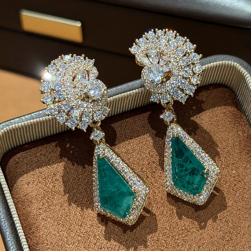 Water Droplets Stud Earrings for Women in 18K Real Gold Plated Copper with Zircon Inlay