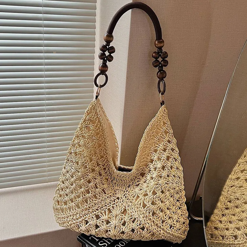 Women’s Square Straw Tote Bag with Braid Design, Single Shoulder Strap, Perfect for Summer