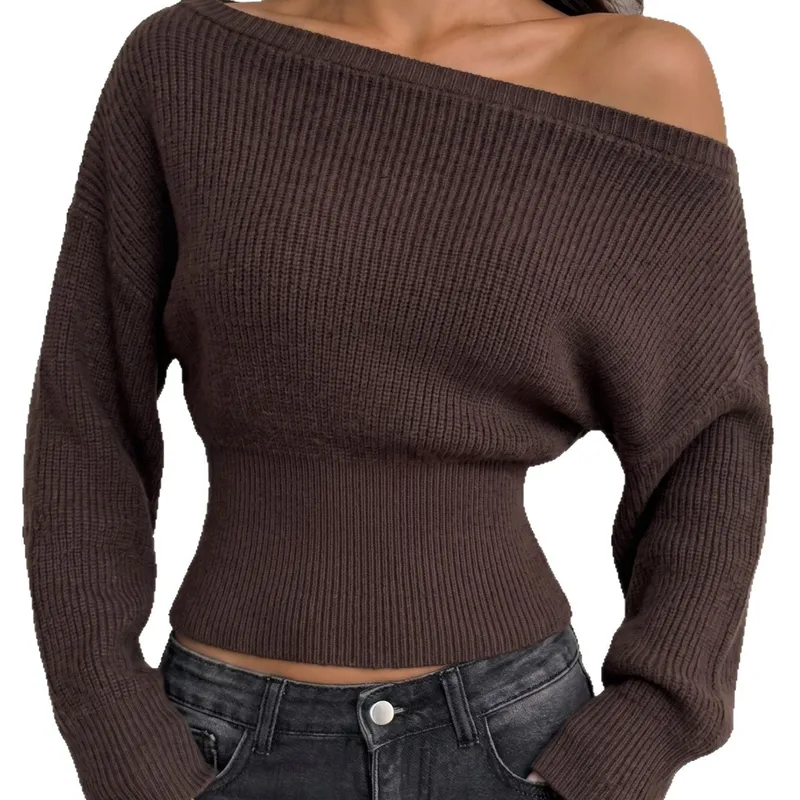 Sexy Solid Color Knit Sweater with Long Sleeve Featuring Braid Detail