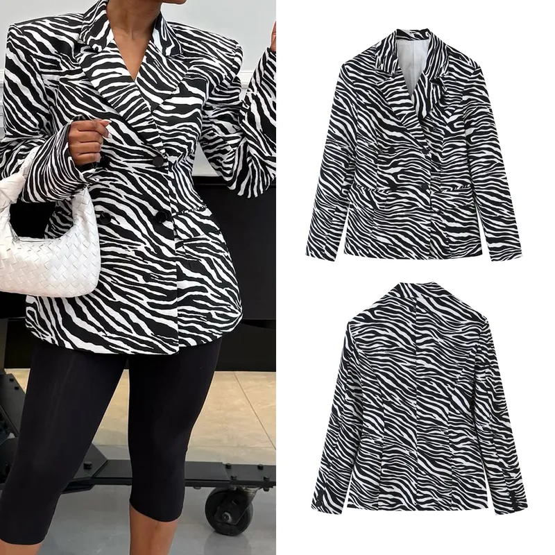 Casual Long Sleeve Polyester Blazer with Lapel Collar Featuring Printing Craft
