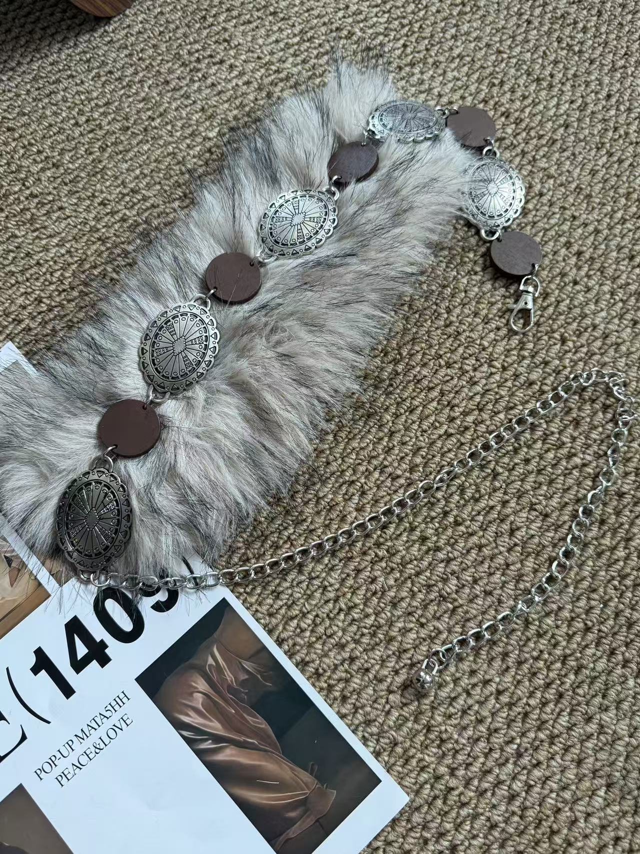 Style Fuzzy Ball Waist Chain for Women in White Alloy with Lobster Trigger Clasp Closure