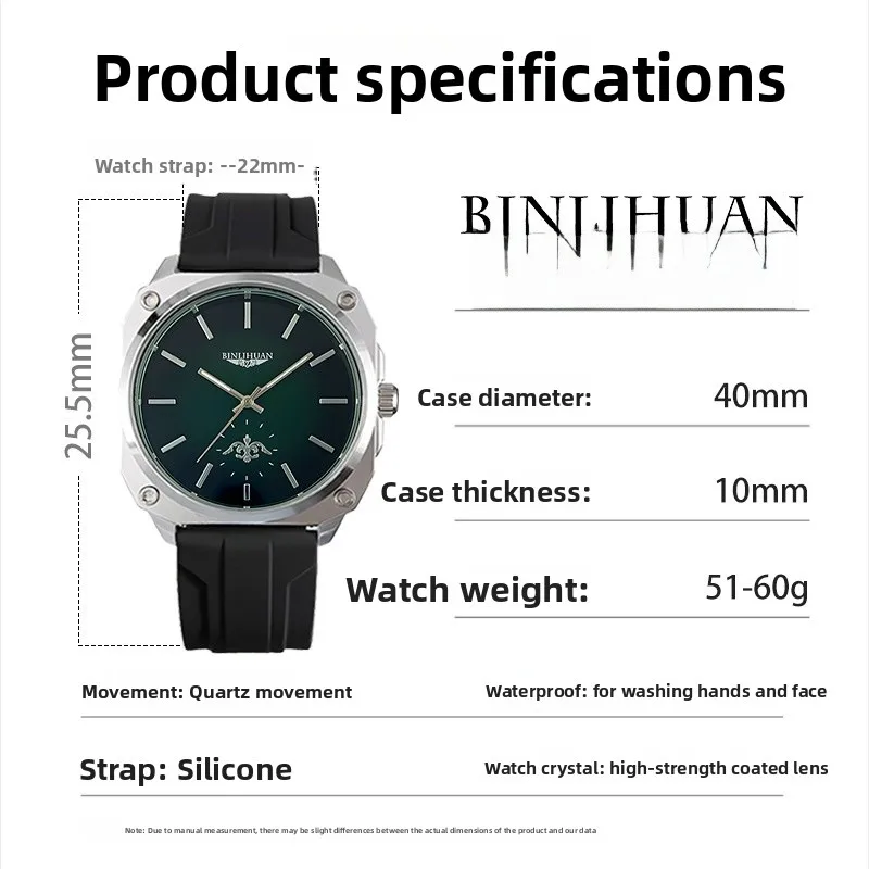 Men's Quartz Watch with Silica Gel Strap and Pin Buckle Featuring Quartz Glass Mirror