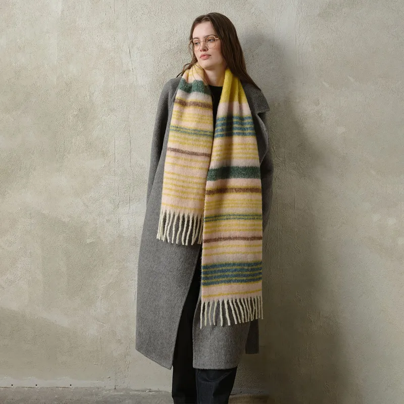 Women's Wool Stripe Scarf in Green for Winter