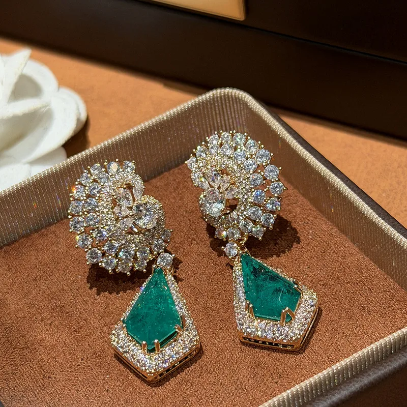 Water Droplets Stud Earrings for Women in 18K Real Gold Plated Copper with Zircon Inlay