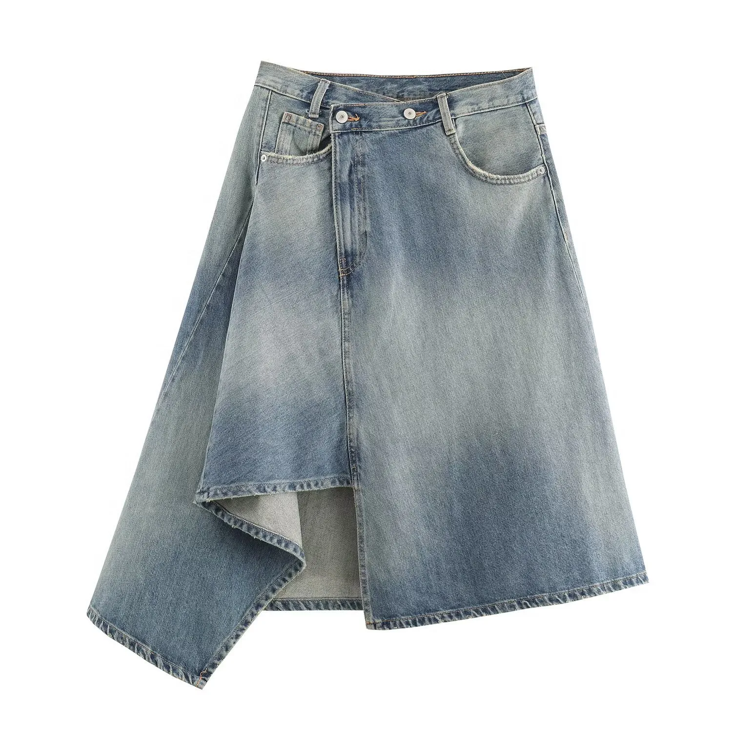 Casual Summer Blue A-Line Skirt for Women with Regular Fit and Mid High Waist