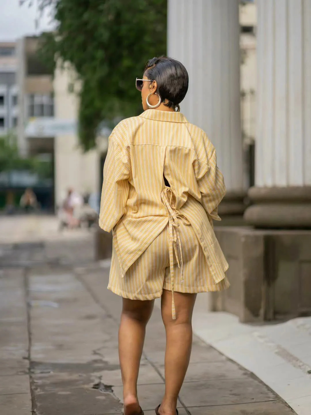 Casual Stripe Shorts Co-ord Set in Polyester Featuring Regular Sleeve Style for Everyday Wear