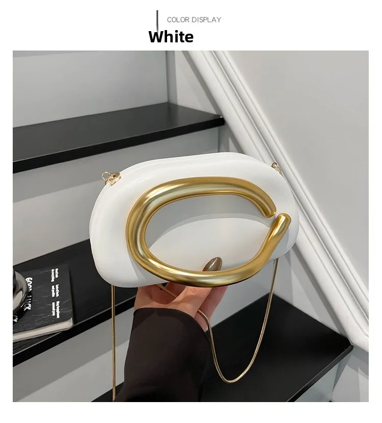 Women Solid Color Oval Evening Bag in PU Leather Featuring Chain Strap