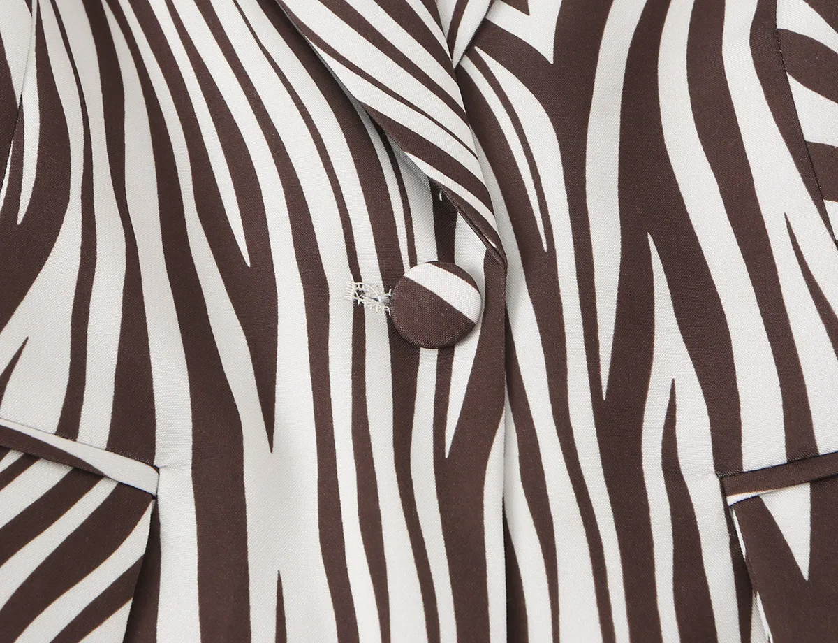 Zebra Long Sleeve Polyester Blazer with Patchwork Craft, Single Breasted Design and Lapel Collar