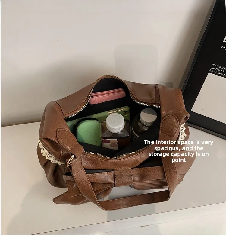 PU Leather Tote Bag for Women Featuring a Square Bow Tie Design with Single Shoulder Strap, Ideal for Winter