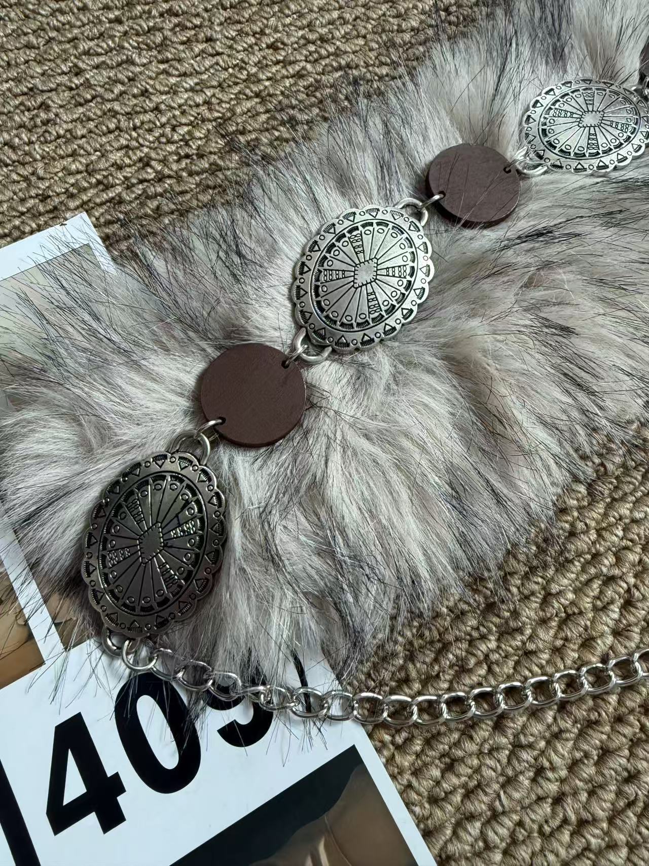 Style Fuzzy Ball Waist Chain for Women in White Alloy with Lobster Trigger Clasp Closure