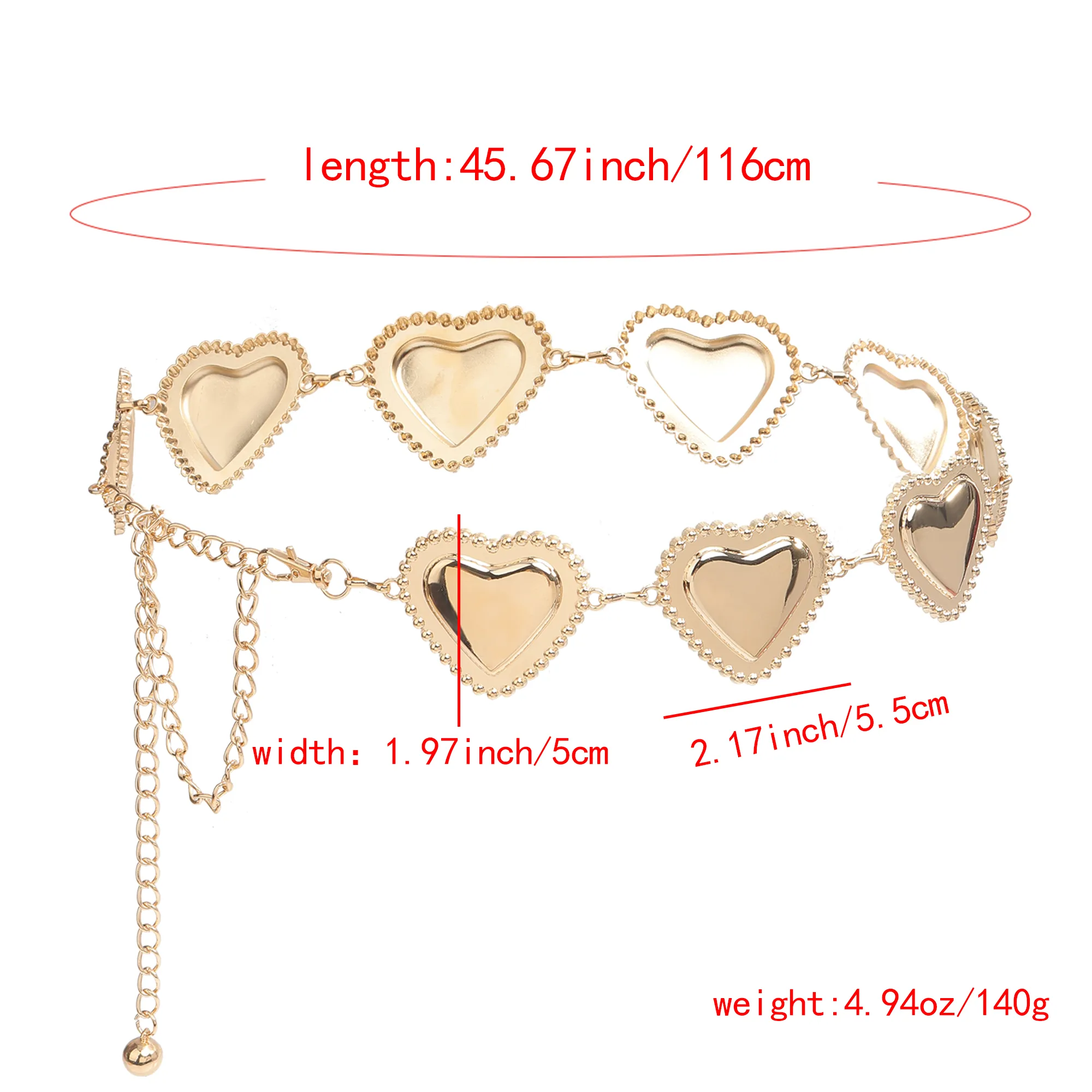 Elegant Bohemian Women's Waist Chain Belt with Red Heart Buckle size guide