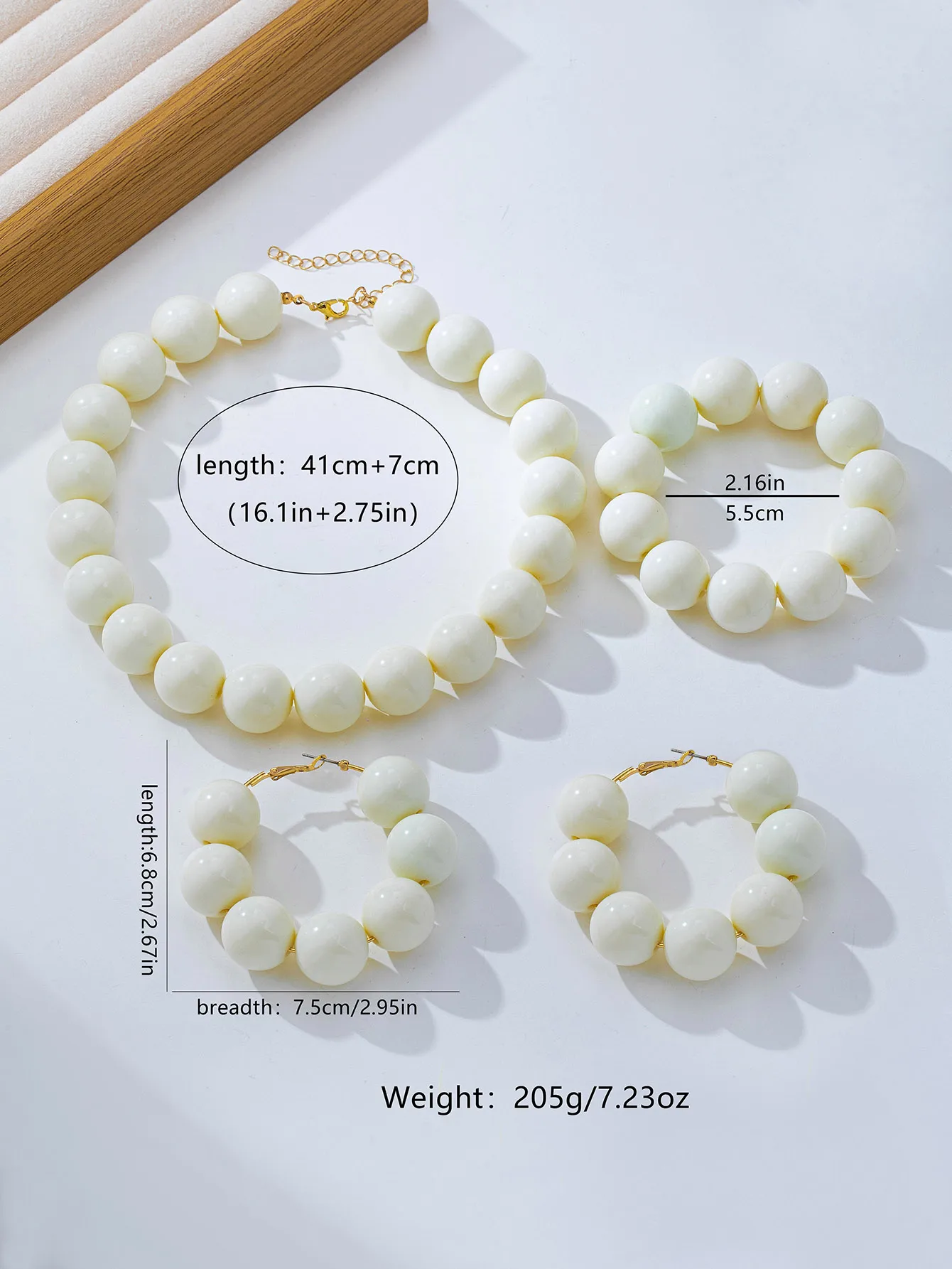 Geometric Elegant Jewelry Set for Women with Acrylic Material, Beaded Chain, and Beading Craft Design size guide