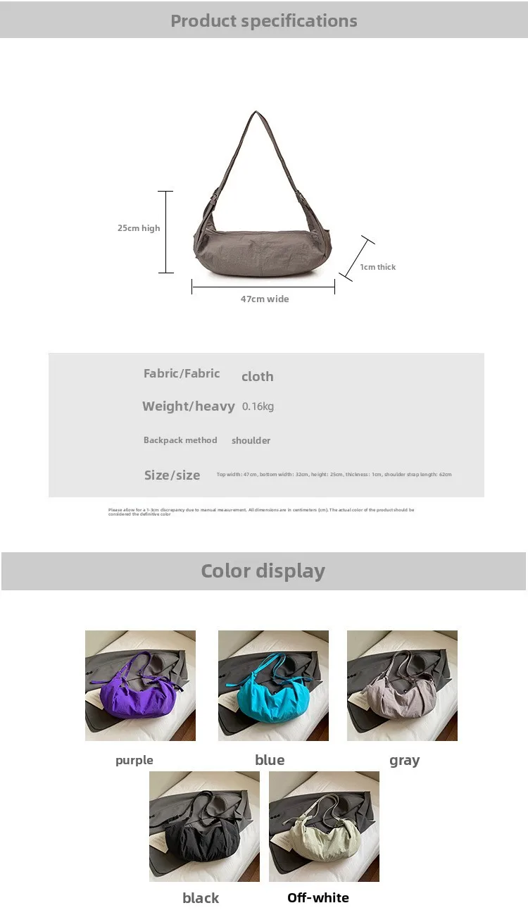 Folds Dumpling Shape Crossbody Bag with Sewing Thread Detail, Large Capacity, Sling Strap for Spring size guide