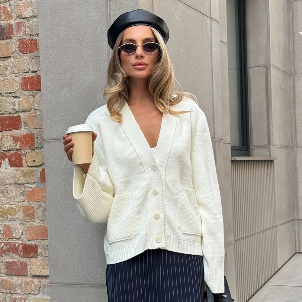 Loose Knitted Open Cardigan Sweater V-Neck