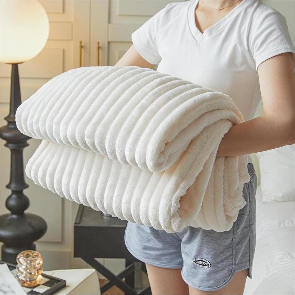 Casava Striped Rabbit Fur Luxe Fleece Blanket