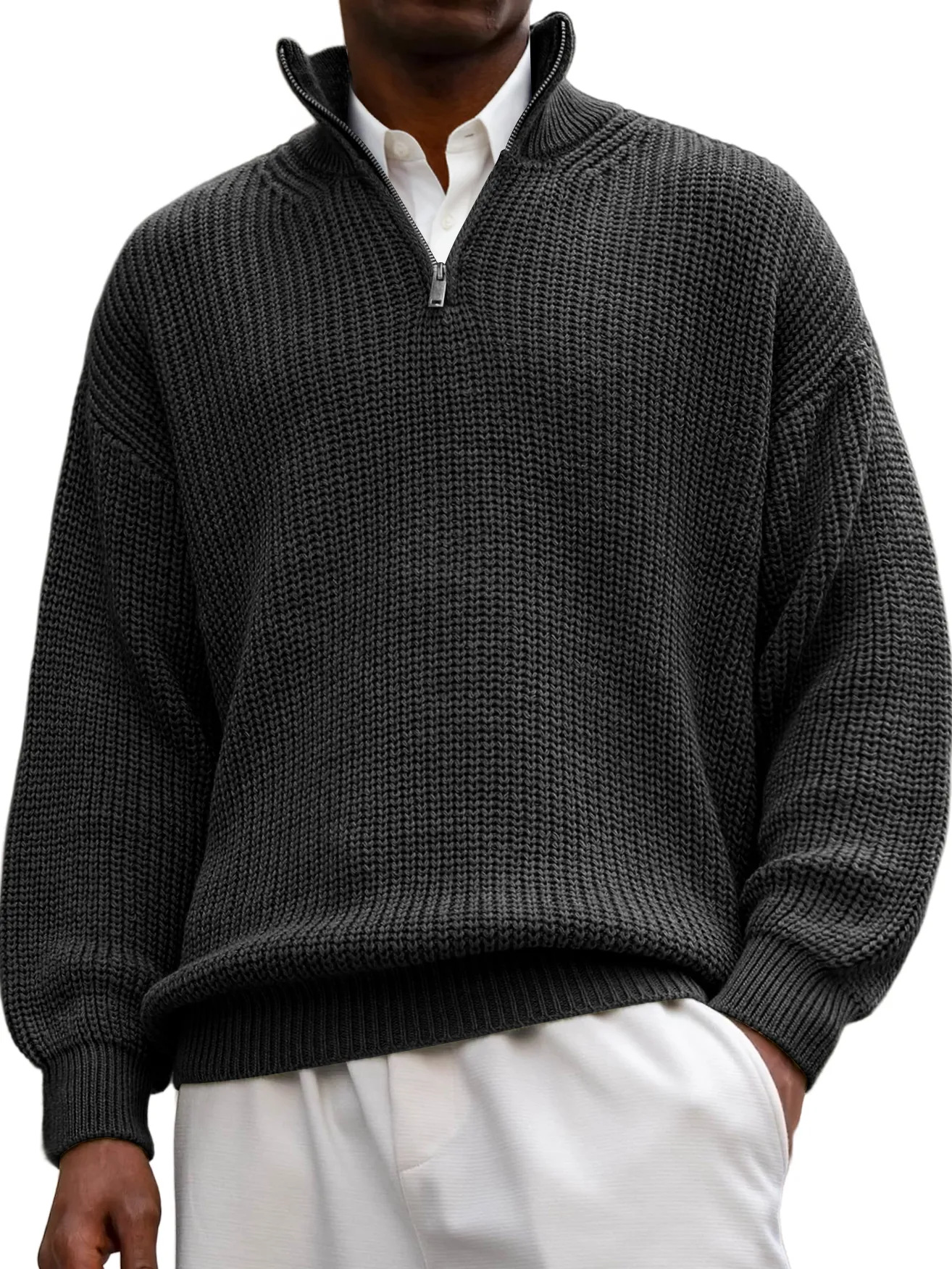 Casava Zipper Stand Collar Knitted Sweater