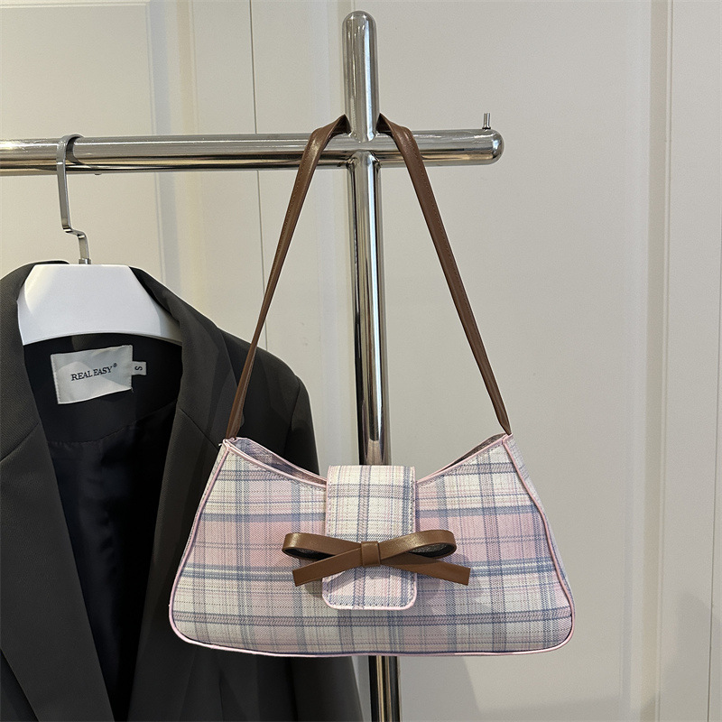 Retro Plaid Motorcycle Style Single Shoulder Bag