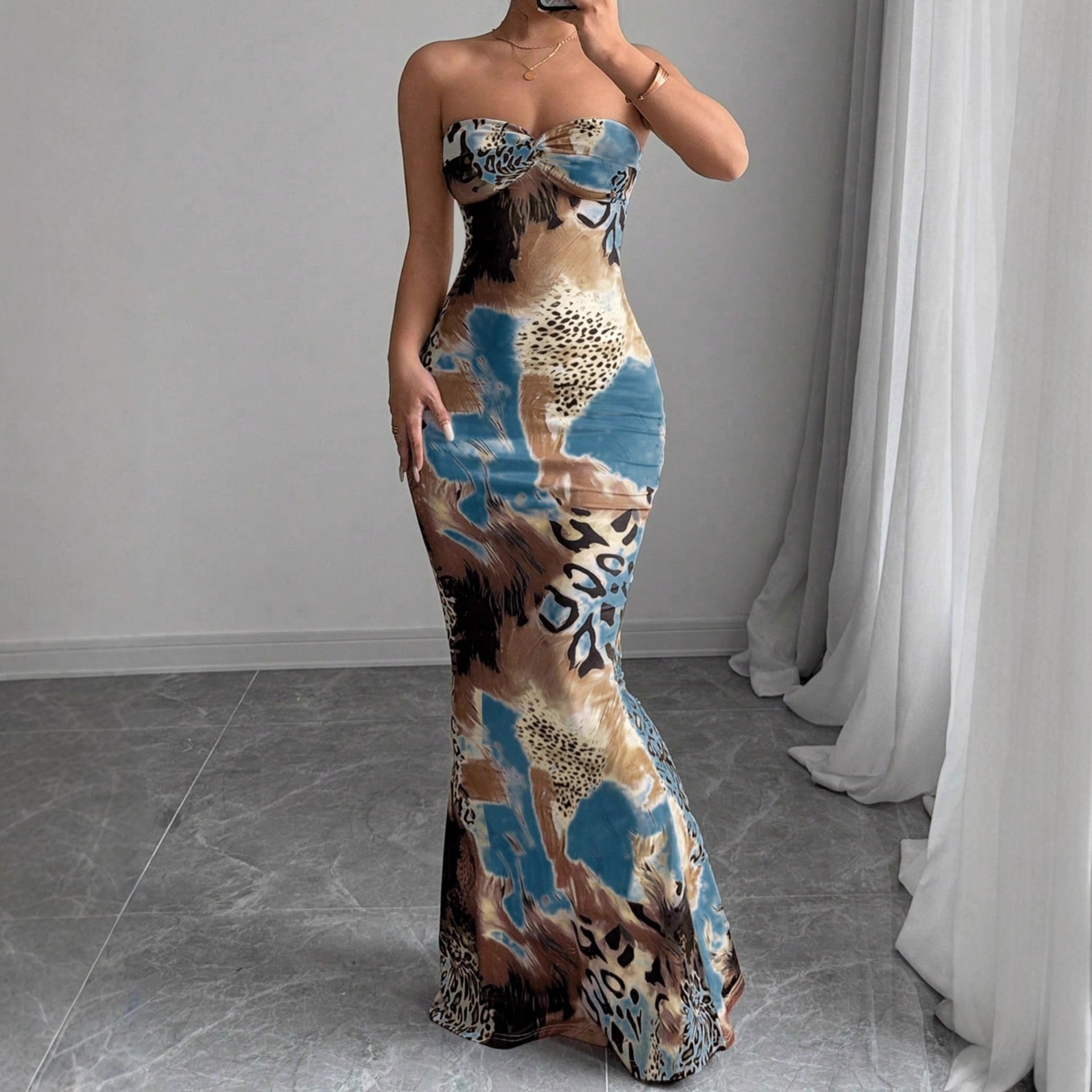Casava Printed Strapless Sleeveless Dress