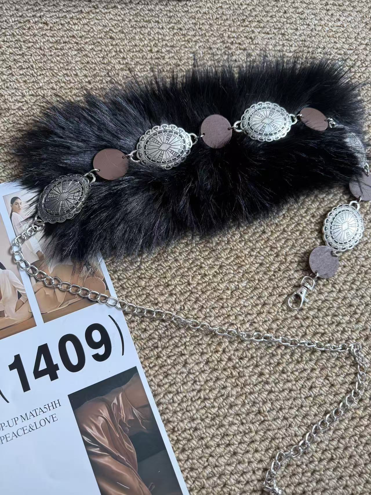 Style Fuzzy Ball Waist Chain for Women in White Alloy with Lobster Trigger Clasp Closure