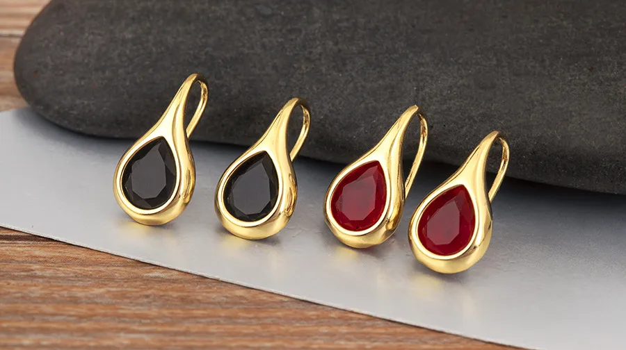 Water Droplets Earrings for Women, Copper with 18K Real Gold Electroplated and Zircon Inlay Stud Earrings