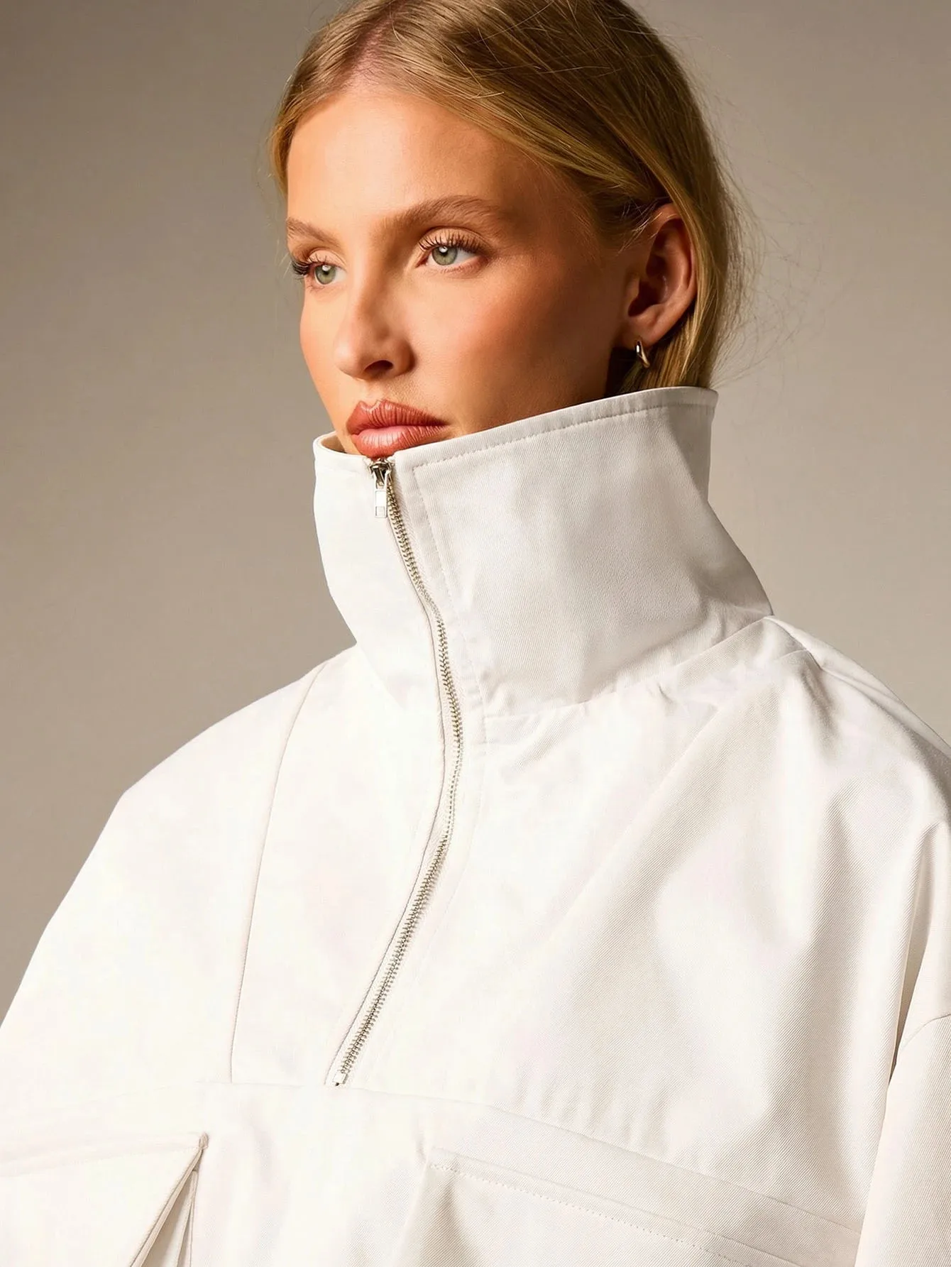 Casual Solid Color Coat Jacket with Half Placket, Made of Polyester Fabric Featuring Practical Pocket Design