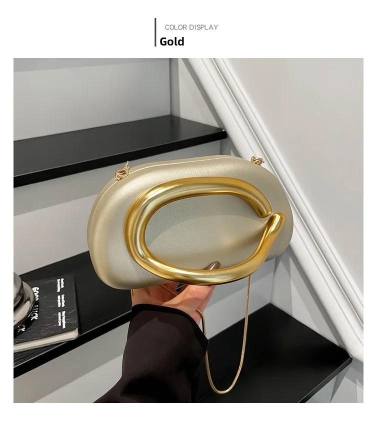 Women Solid Color Oval Evening Bag in PU Leather Featuring Chain Strap