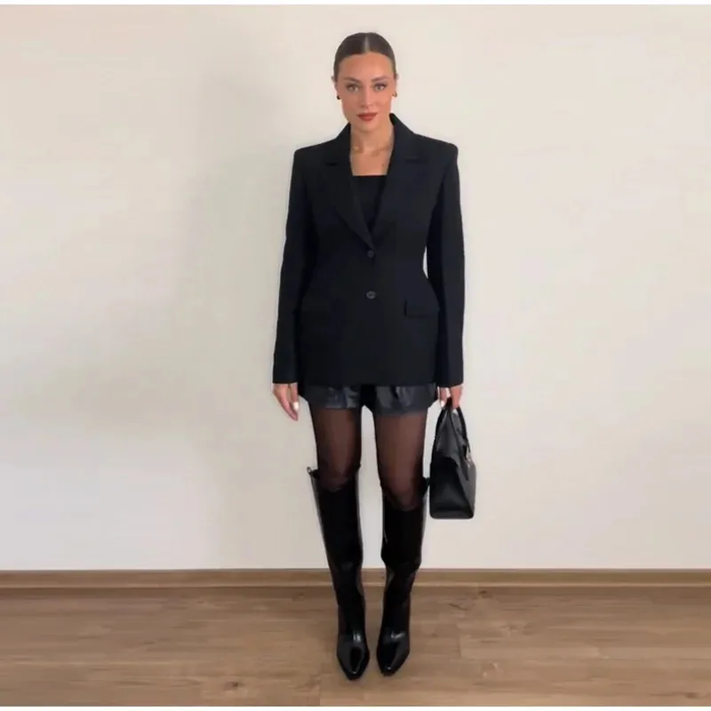 Solid Color Polyester Commute Blazer for Women in Plus Size Featuring Splicing Craft and Single Breasted Design