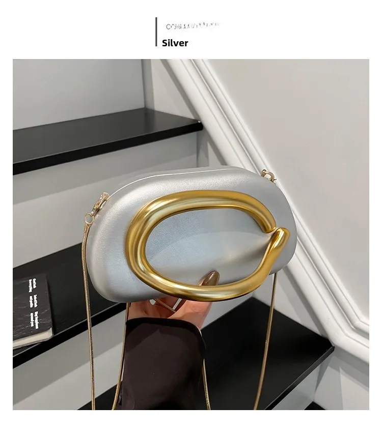 Women Solid Color Oval Evening Bag in PU Leather Featuring Chain Strap