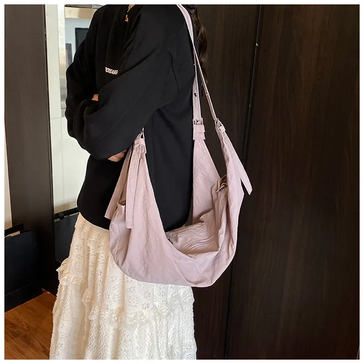 Folds Dumpling Shape Crossbody Bag with Sewing Thread Detail, Large Capacity, Sling Strap for Spring
