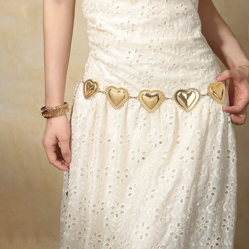 Elegant Bohemian Women's Waist Chain Belt with Red Heart Buckle