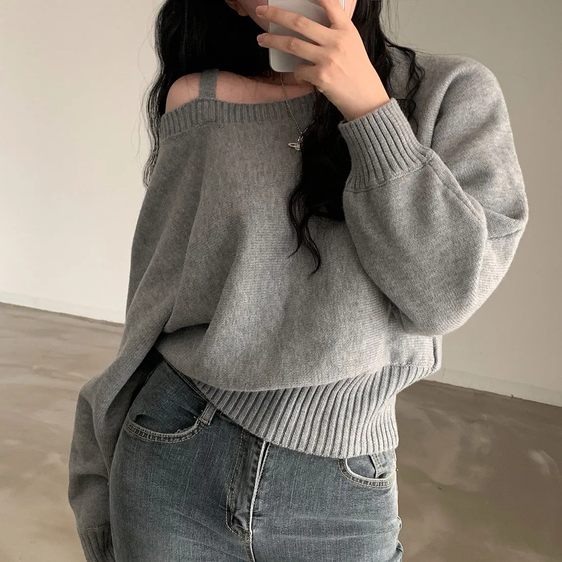 Vintage Style Solid Color Long Sleeve Pullover Knitted Polyester Women's Sweater