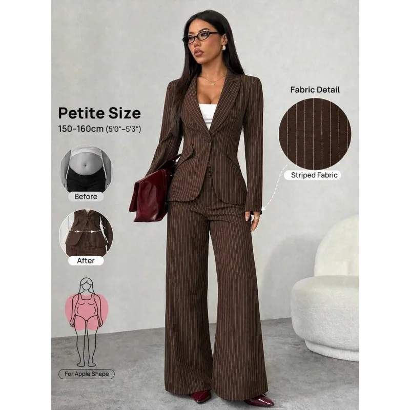 Elegant Solid Color Dress Pants and Blazer Suits Co-ord Set in Polyester with Patchwork Detail for Casual Wear, 2 Pieces Set