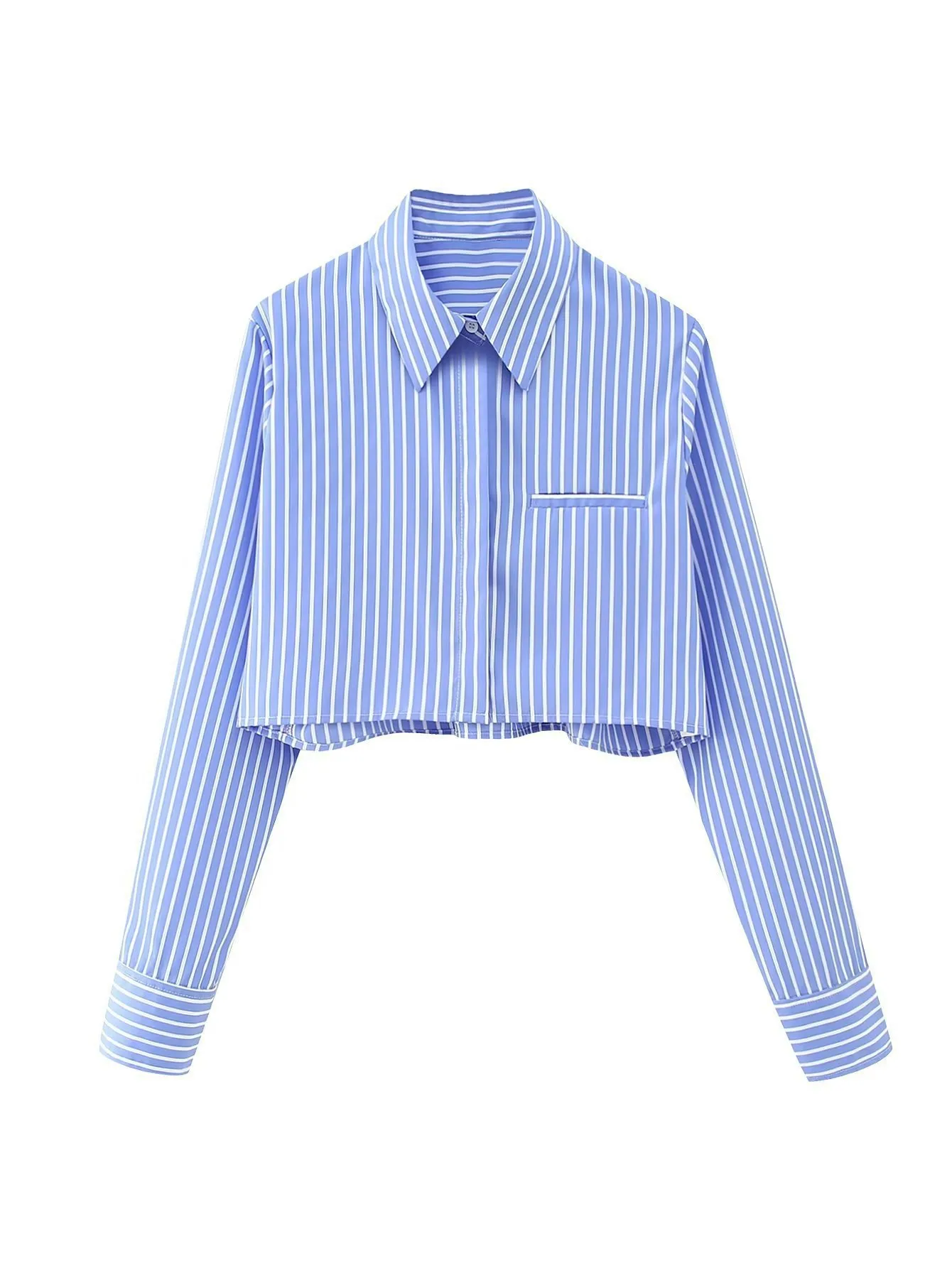 Stripe Polyester Blouse with Lapel Collar and Single Breasted Closure, Streetwear Style Women's Shirt