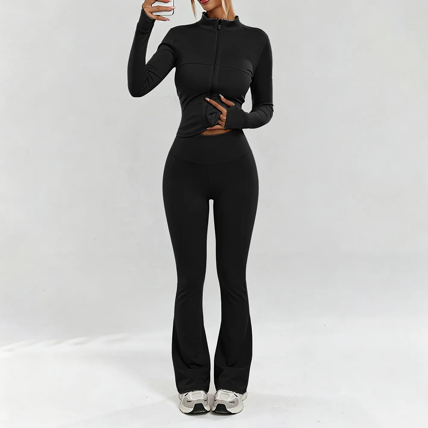 Full Length Yoga Jumpsuit for Women in Polyester Fabric with Side Pockets, Featuring Micro-Elastic Fit for Spring