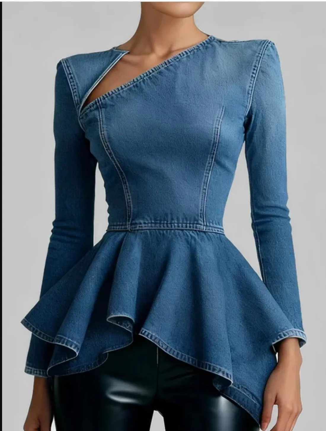 Women's Commute Denim Jacket Coat with V Neck and Regular Long Sleeves, Made from Durable Polyester Fabric