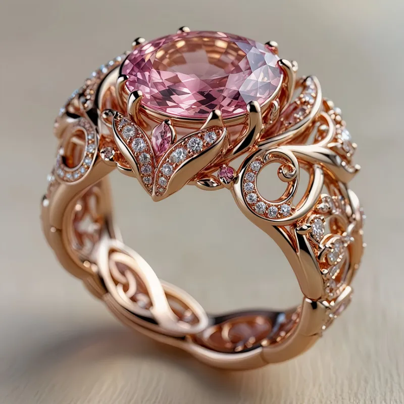 Round Gold Alloy Ring for Women Featuring Zircon Inlay, Elegant and Stylish Jewelry Accessory