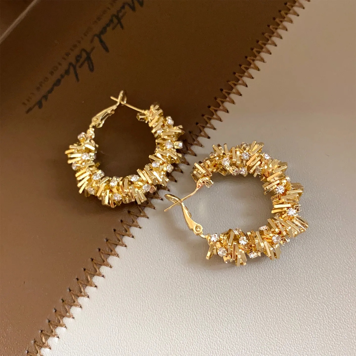 Round Gold Copper Earrings For Women Featuring Zircon Inlay and 304 Stainless Steel Stud Posts