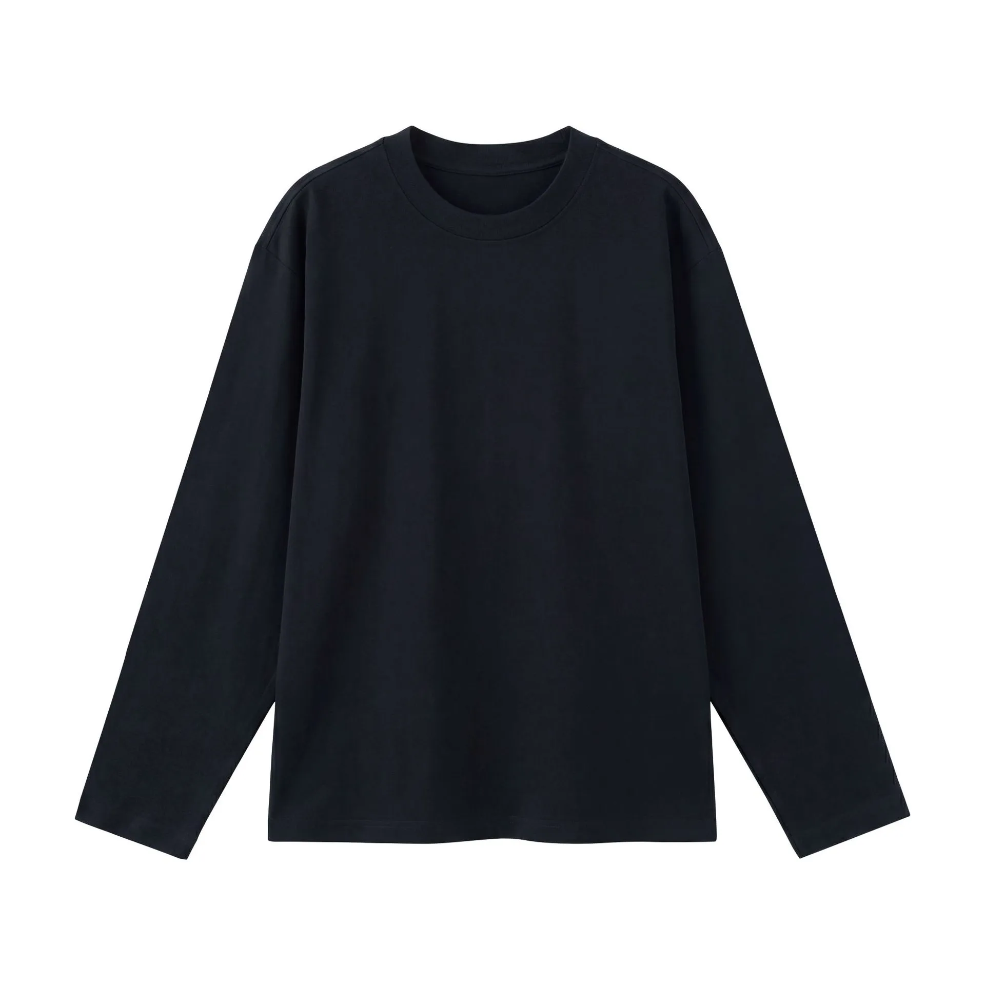 Solid Color Basic Long Sleeve Men's T-Shirt in Cotton with Splicing Craft and Pullover Design